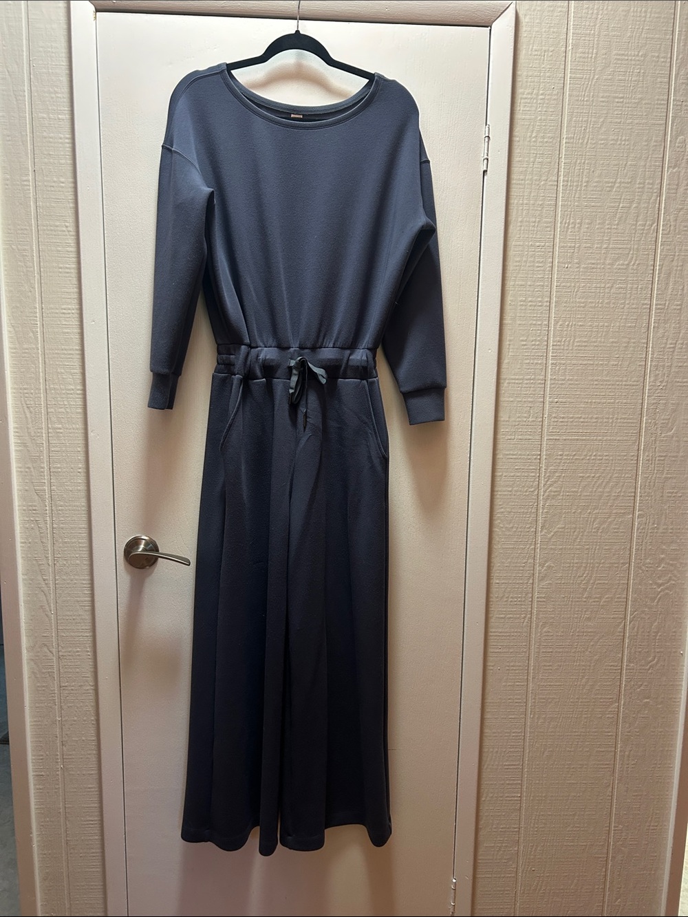 SPANX Stormy Blue Long Sleeve Wide-Leg Jumpsuit with Drawstring